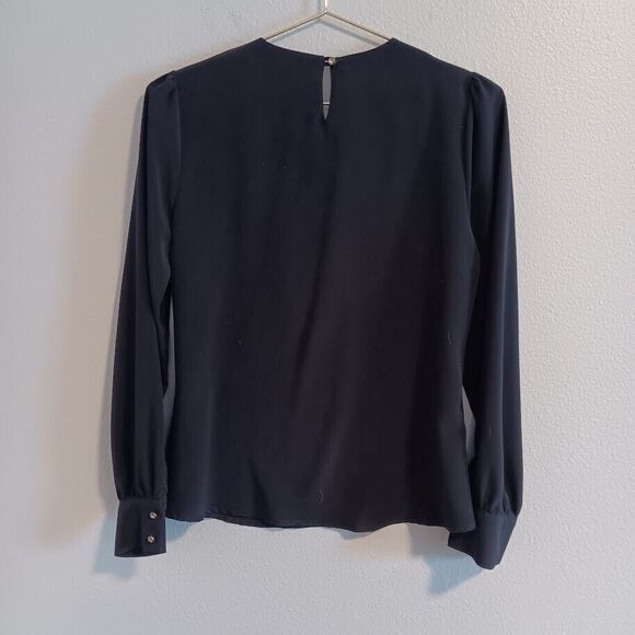 Seril Line Women's Size 38 Small Long Sleeve Black Blouse Side Zip Turkey Gold - Picture 13 of 13